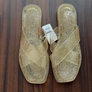Anthro Sparkly Gold Jelly Sandals NWT